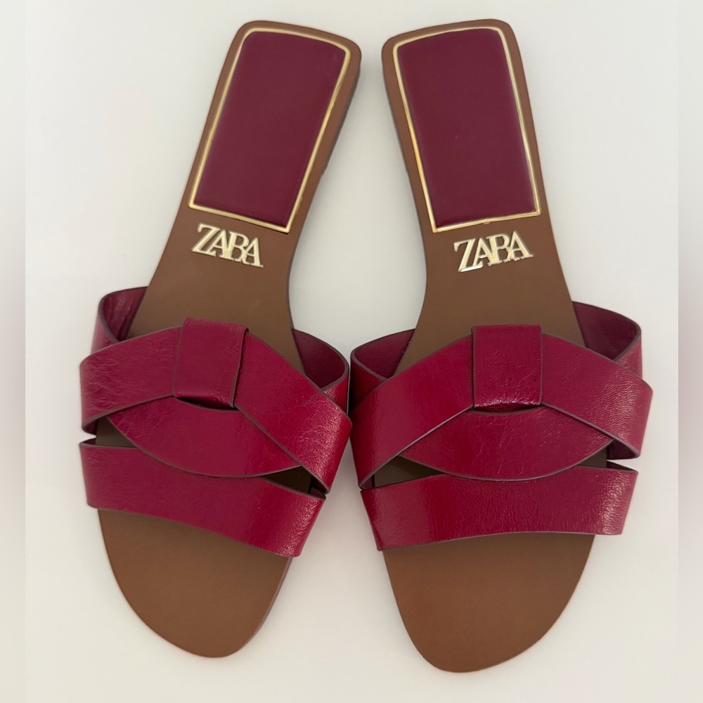 Zara size 9 / 40 Fuchsia Braided Slip-on Slide Flat Sandals